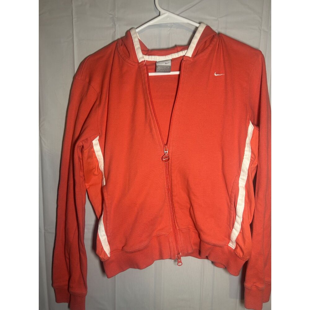 Nike Vintage Silver Tag Full Zip Hoodie Coral Peach White Trim Track Jacket Y2K